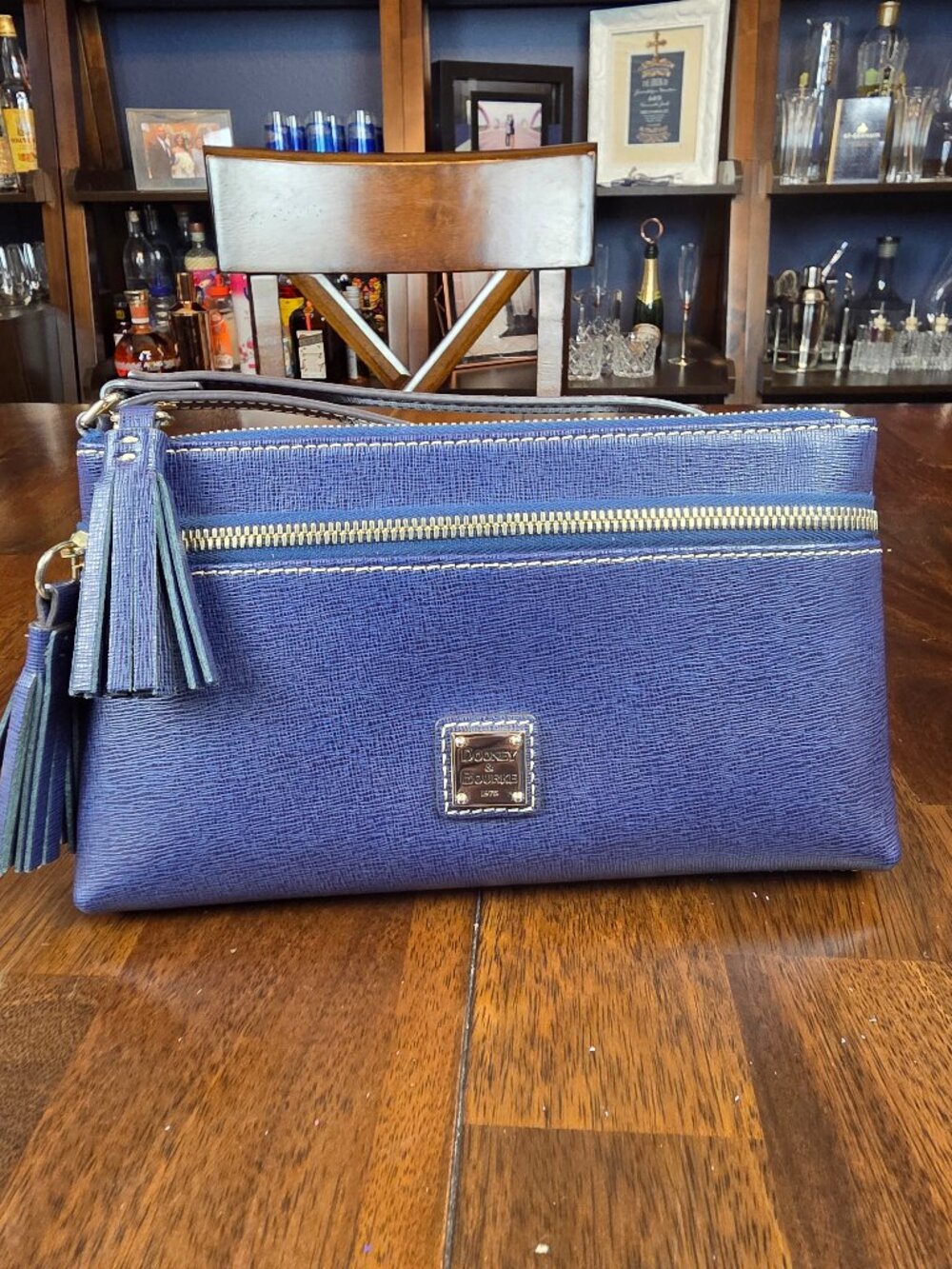 Marine Blue Dooney & Bourke Saffiano Double Zip Wristlet